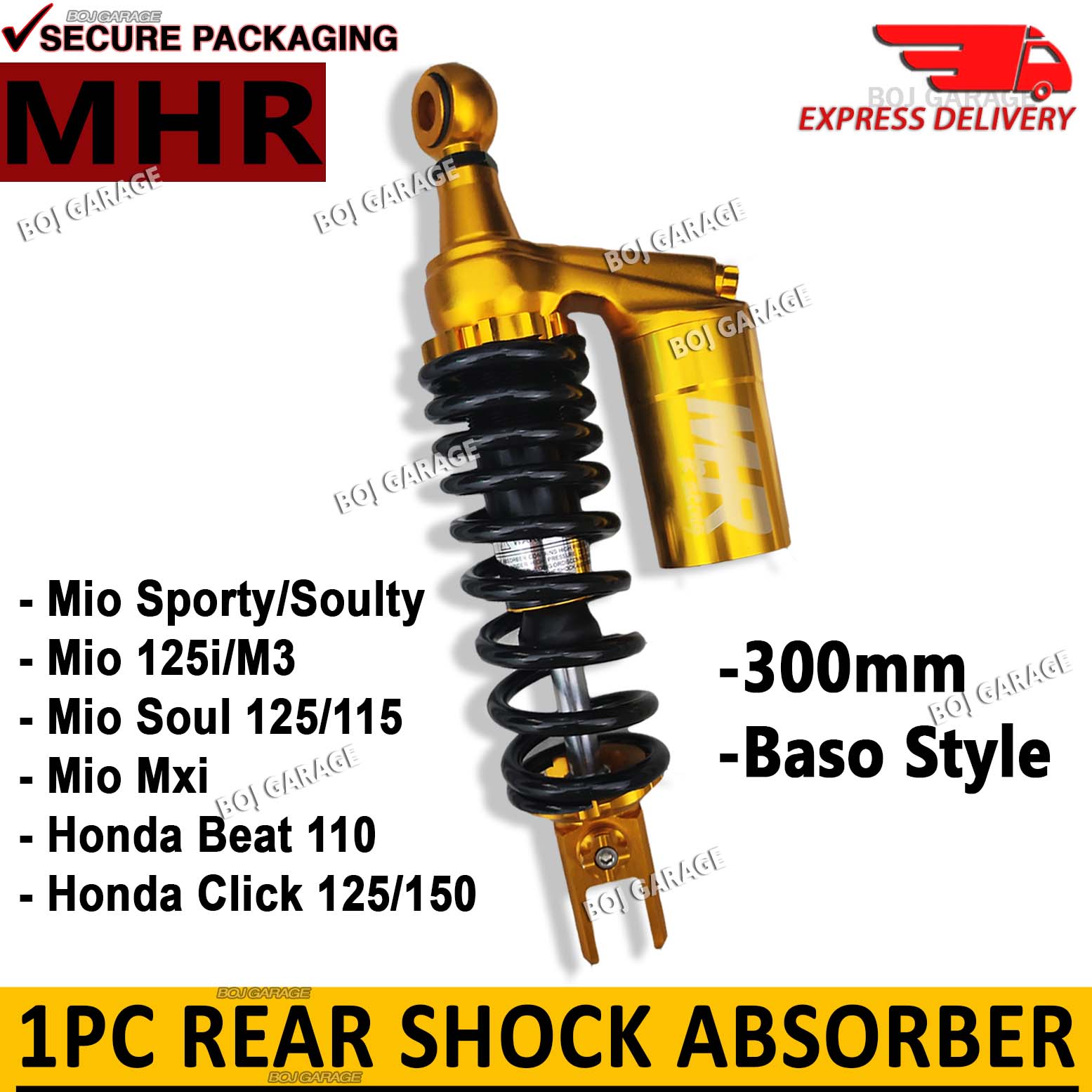 Yahama Mio Honda Beat Click Mhr Rear Shock Absorber Mm Gold Black