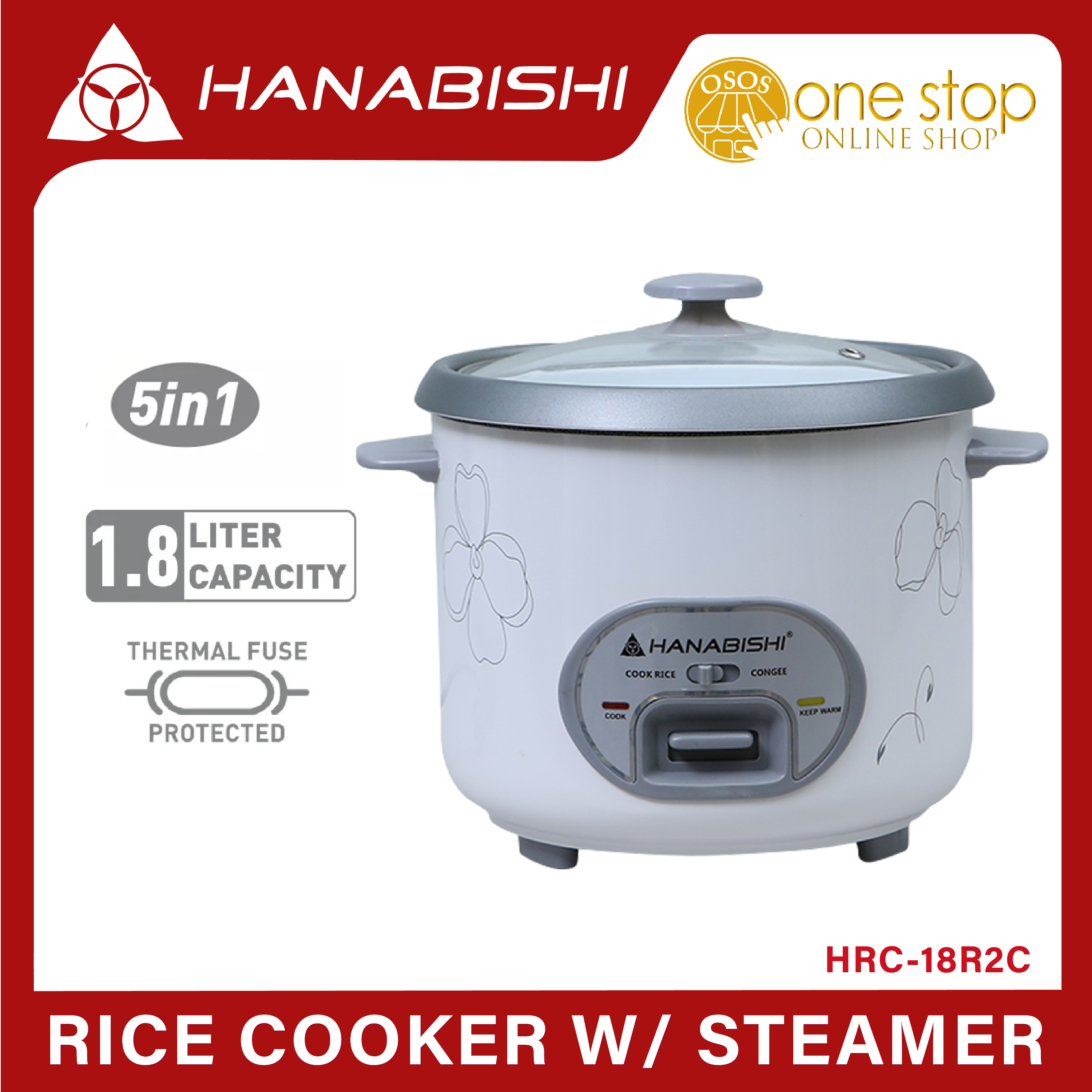 Hanabishi Original Rice Cooker L Serves Cups Glass Cover W