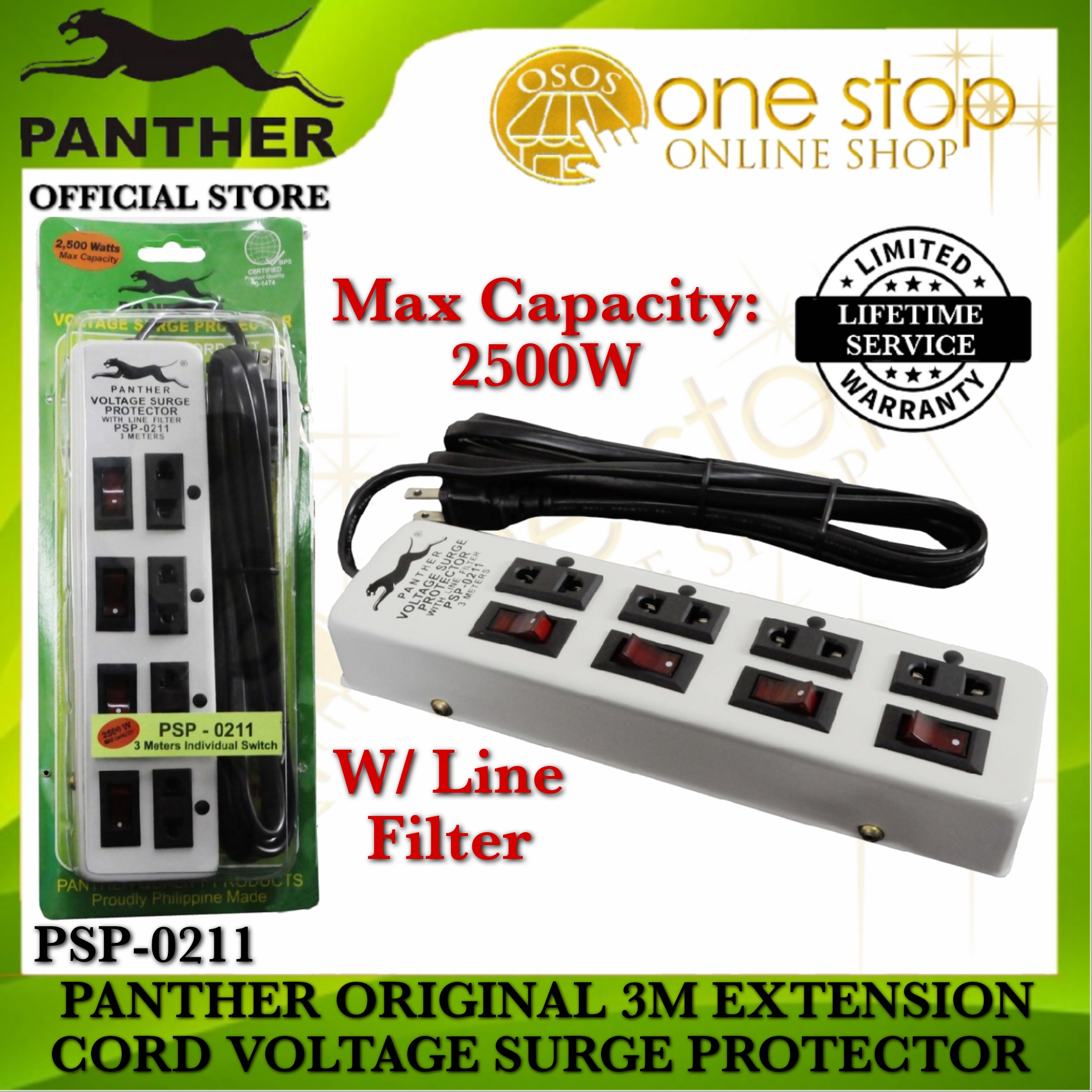 Panther Original Power Extension Cord Cable Wire With Voltage Surge