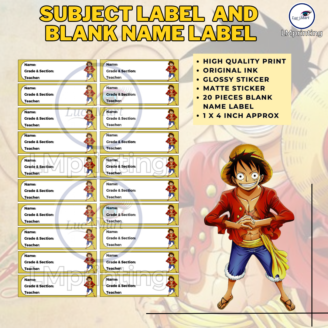 Lucsmart Fast Shipping Onepiece Luffy Themed Sticker Label And Name