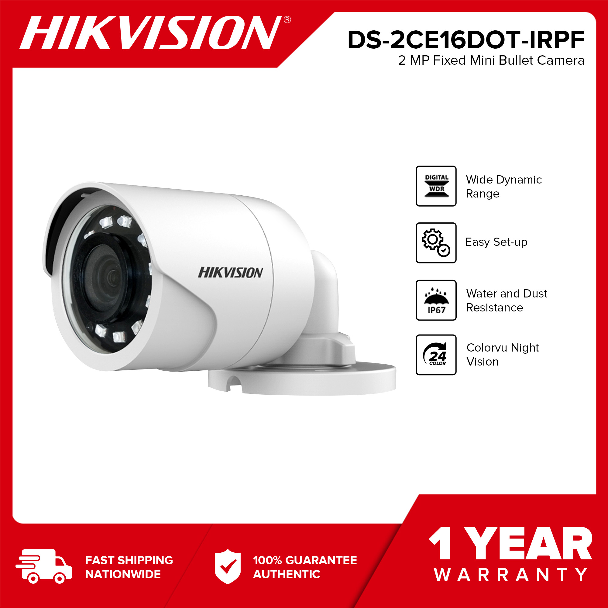 Hikvision DS 2CE16D0T IRPF 2MP Fixed Mini Bullet Camera Water And