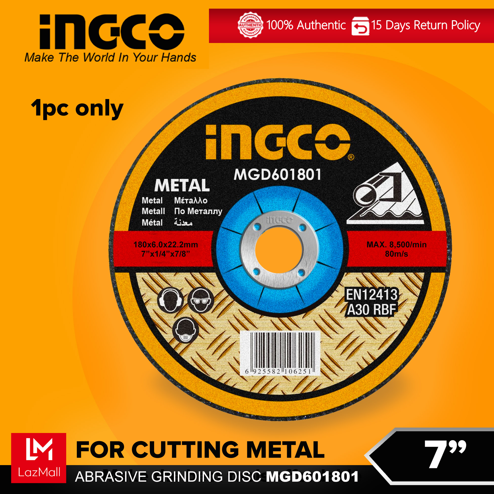 Ingco MGD601801 7 Abrasive Metal Grinding Cutting Disc 1PC ONLY IHT