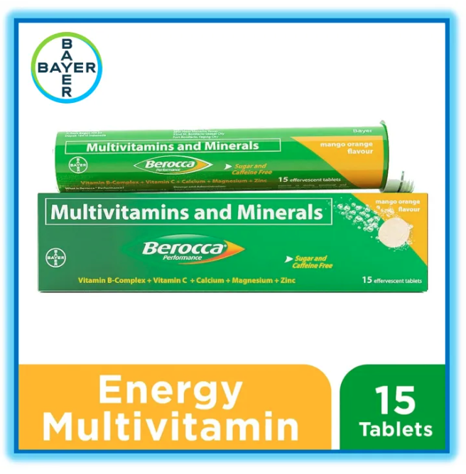 Berocca Mango Orange Flavor Effervescent Tablets Multivitamins And