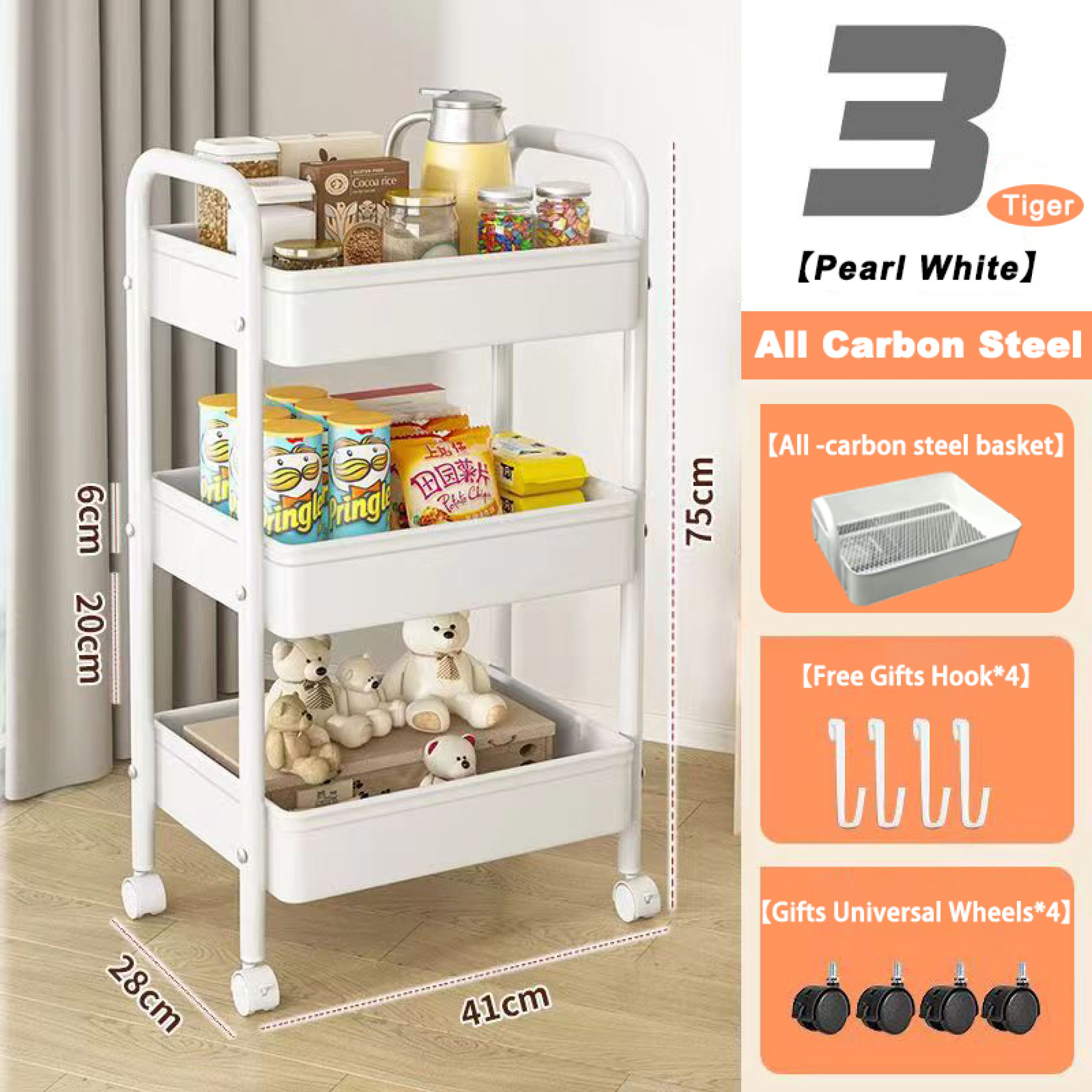 Tier Trolley Cart Organizer With Storage Basket Utility Kitchen