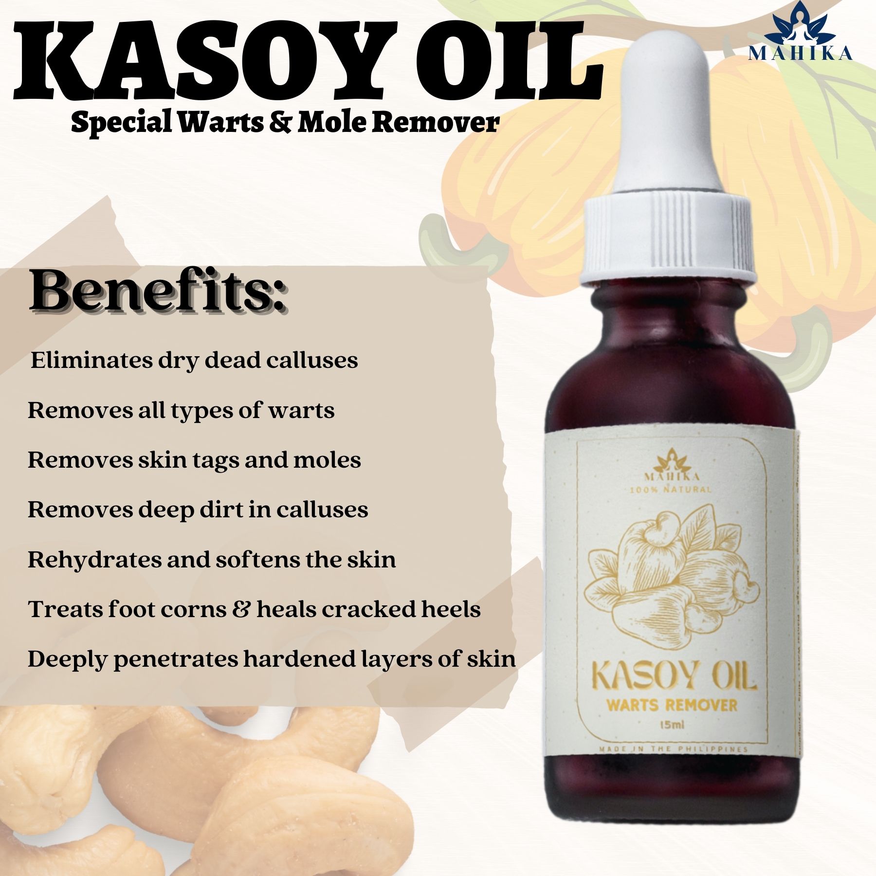 Pure Organic Authentic Herbal Kasoy Oil 15ml Warts Remover Skin Tags