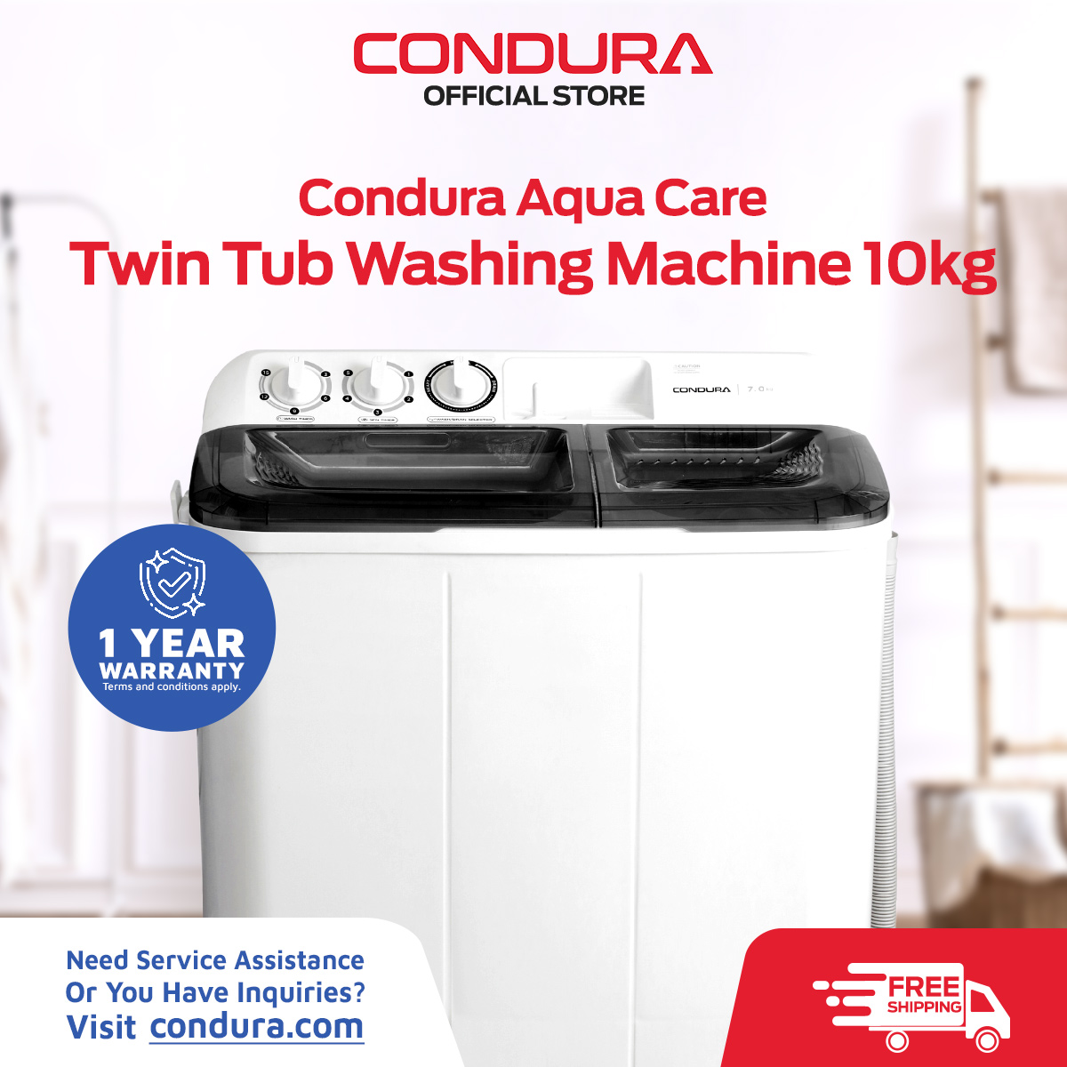 Condura AquaCare Twin Tub Washing Machine 10kg CONWM10TWTSASTD Lazada PH