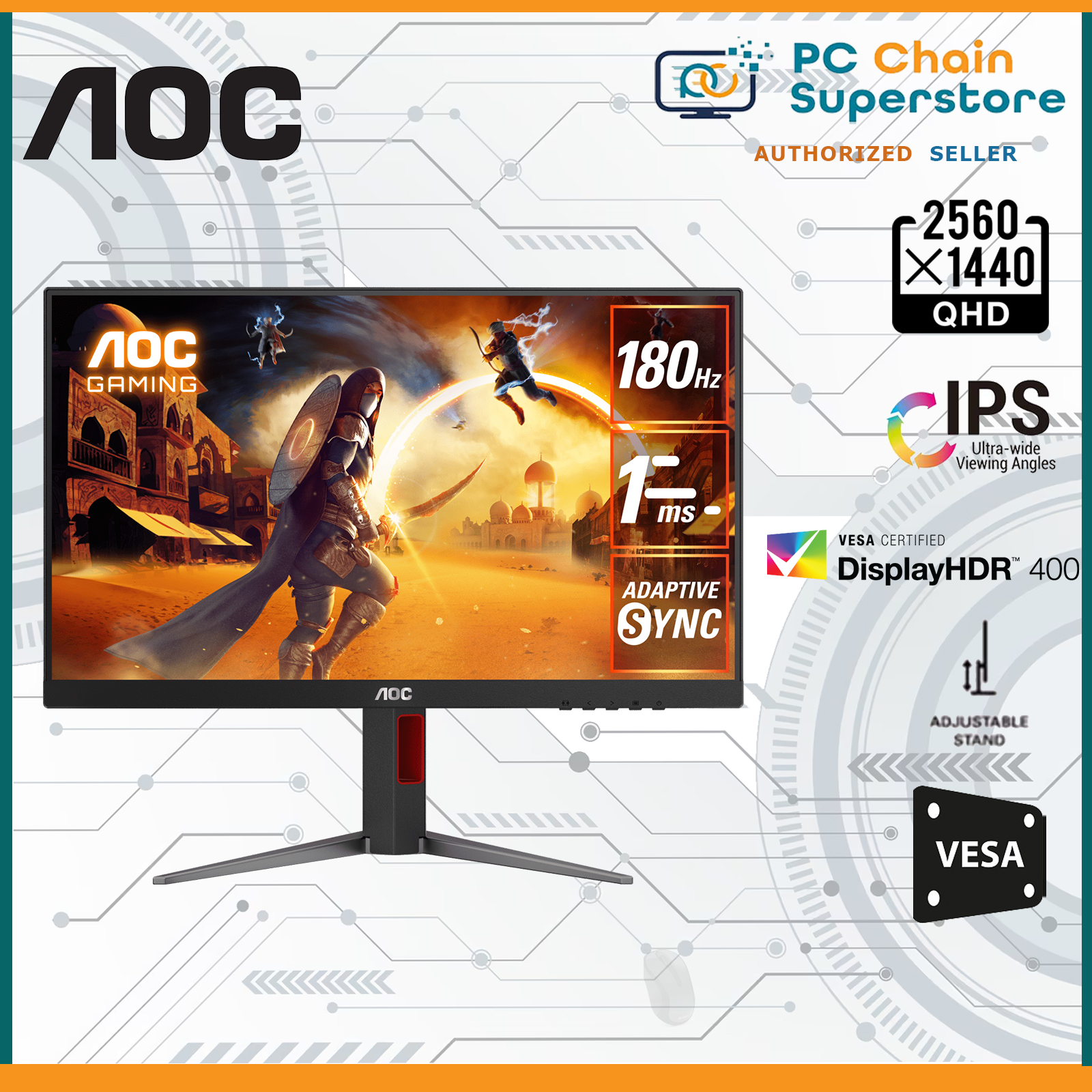 Aoc Q G K Gaming Monitor Qhd P Fast Ips Hz Ms