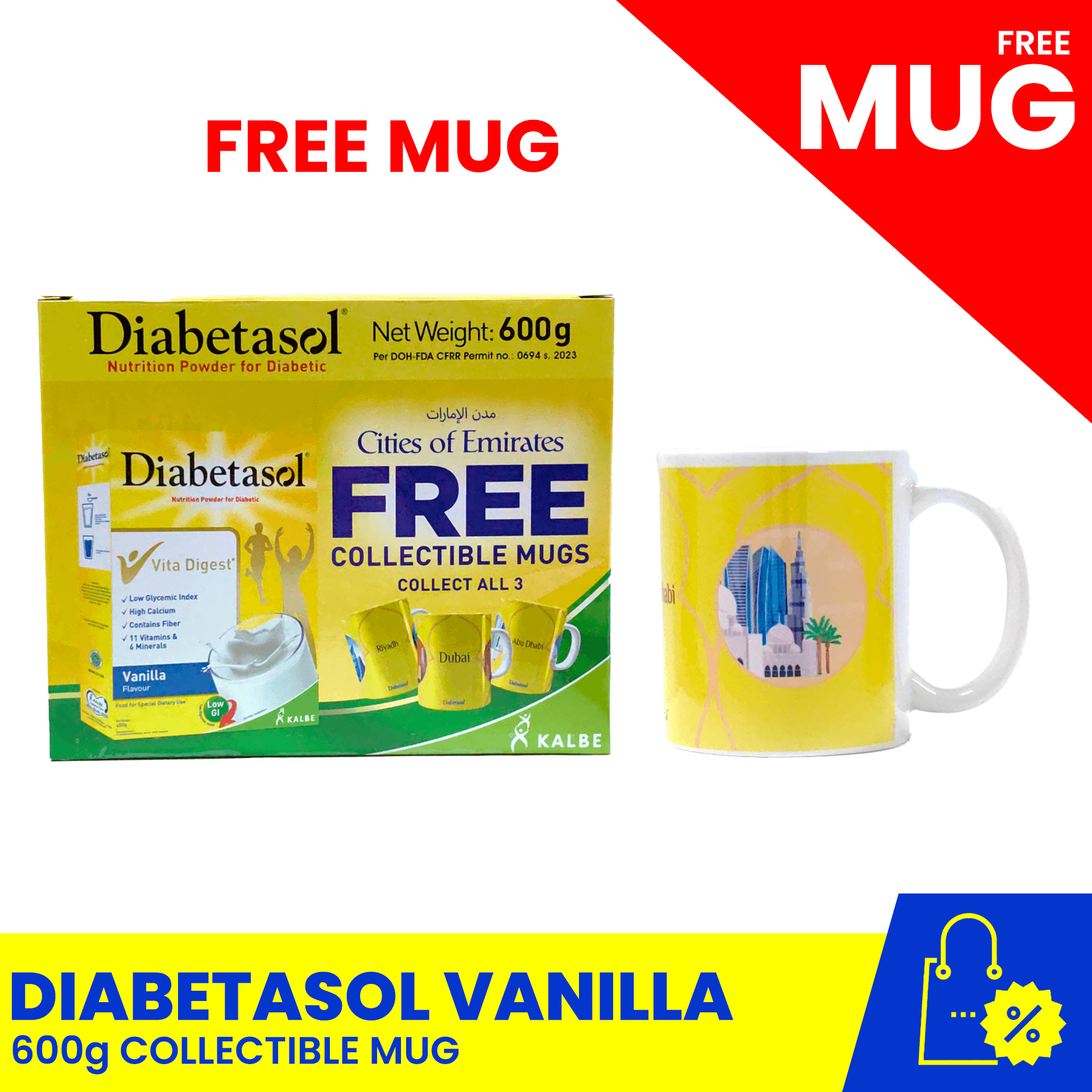 DIABETASOL Vanilla 600g With FREE Collectible Mug Diabetes Friendly