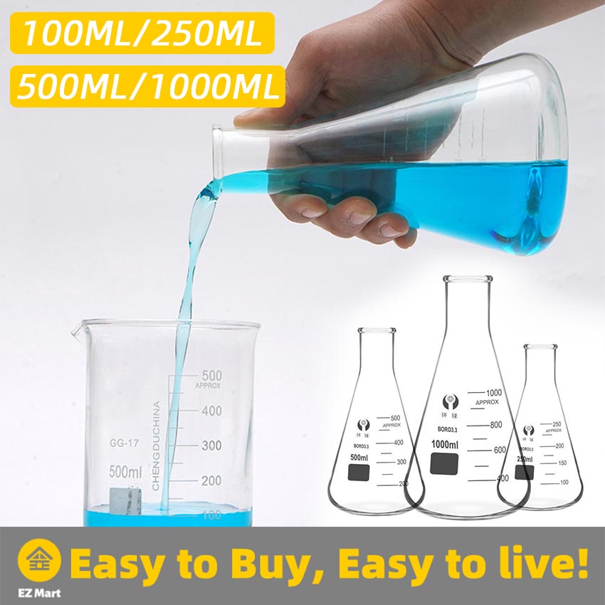 Wide Neck Borosilicate Glass Conical Erlenmeyer Flask For Chemistry