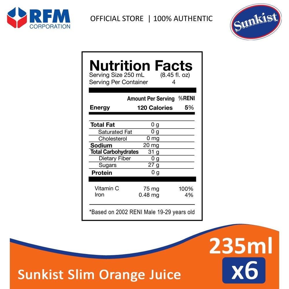 Sunkist Slim Orange Juice 235ml Set Of 6s Lazada PH