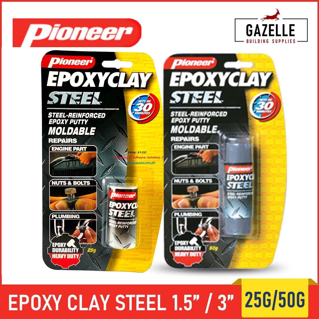 Pioneer Epoxy Clay All Purpose Steel Aqua 25g 50g Lazada PH