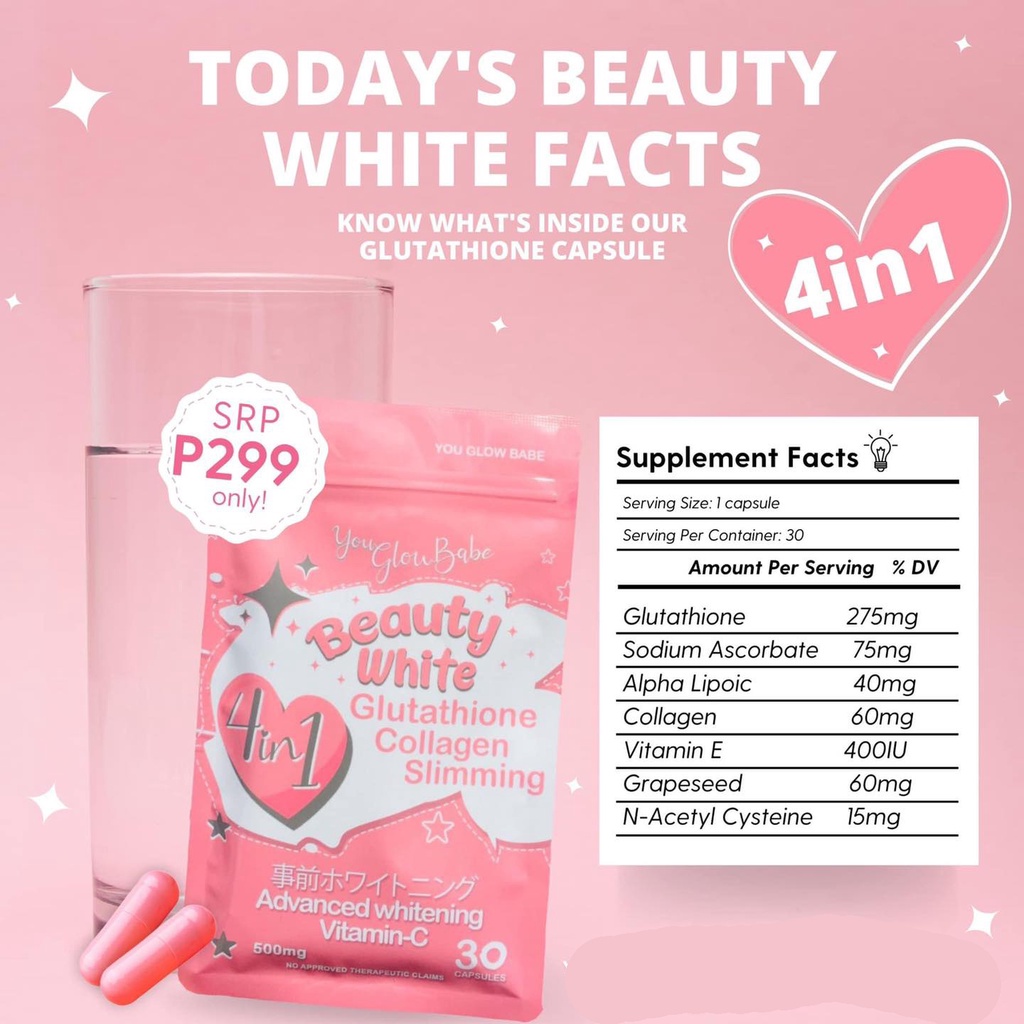 Beauty White You Glow Babe Glutathione Capsule Whitening Slimming