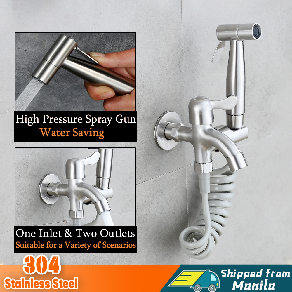 304 Stainless Steel 2 In 1 Wall Mounted Bidet Spray Complete Set Toilet