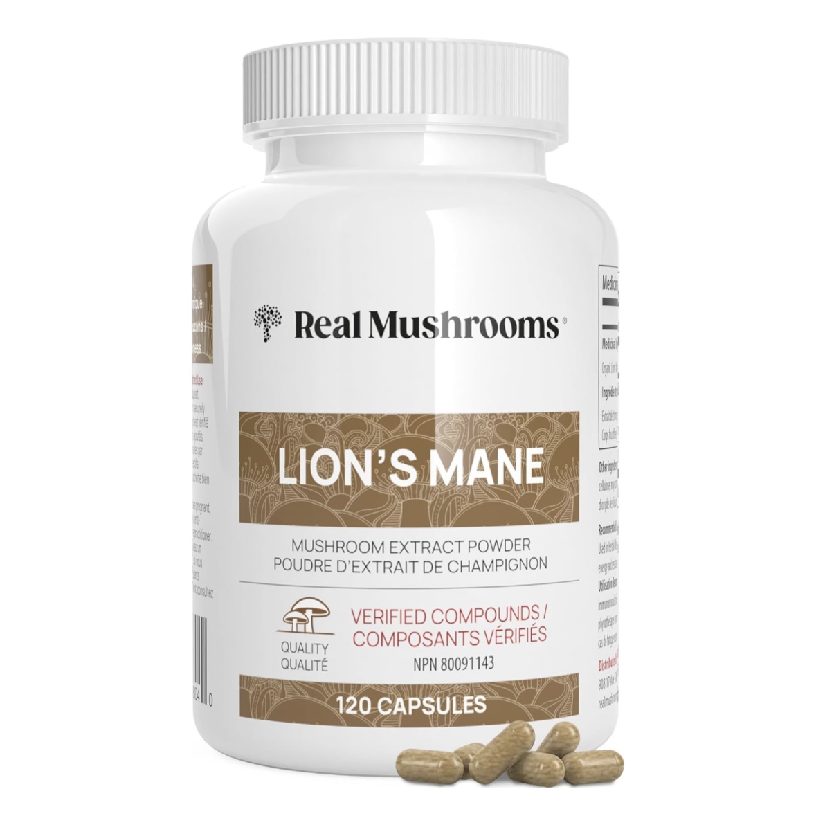 Real Mushroom Lions Mane 120 Capsules EXP Oct 2026 Mushroom Cognition