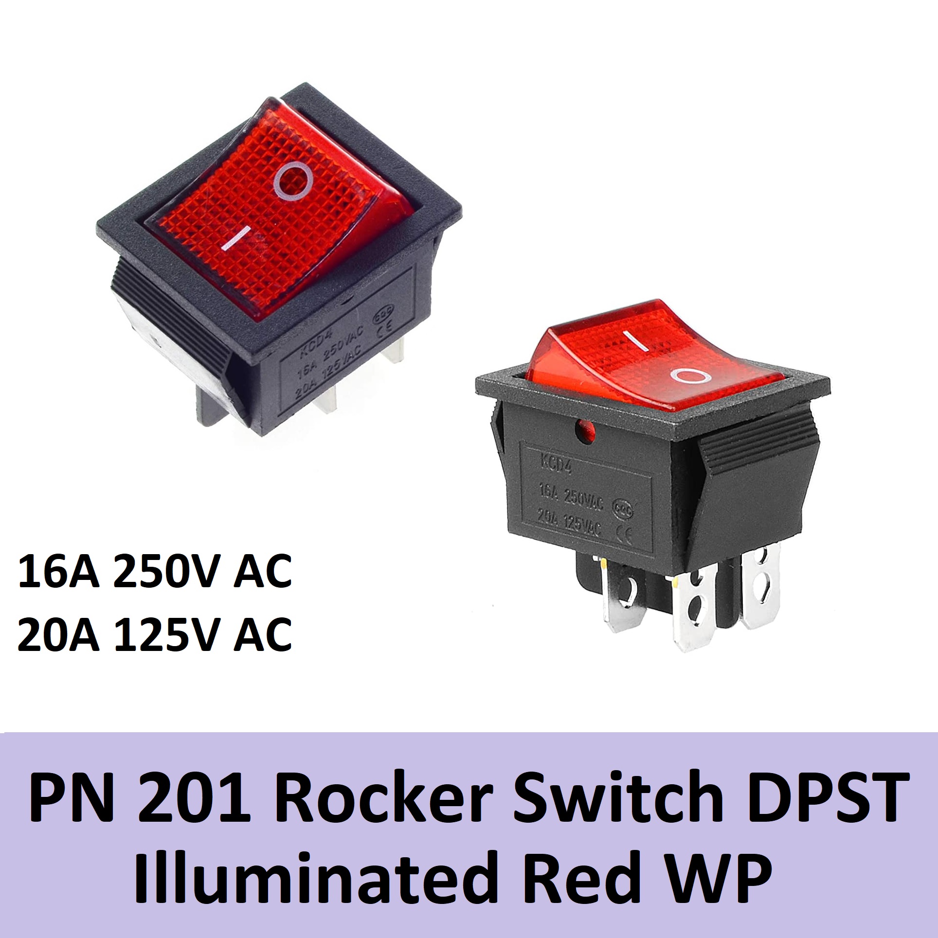 Rocker Switch DPST 4 Pins 2 Position ON Off Boat Toggle Switch Red LED