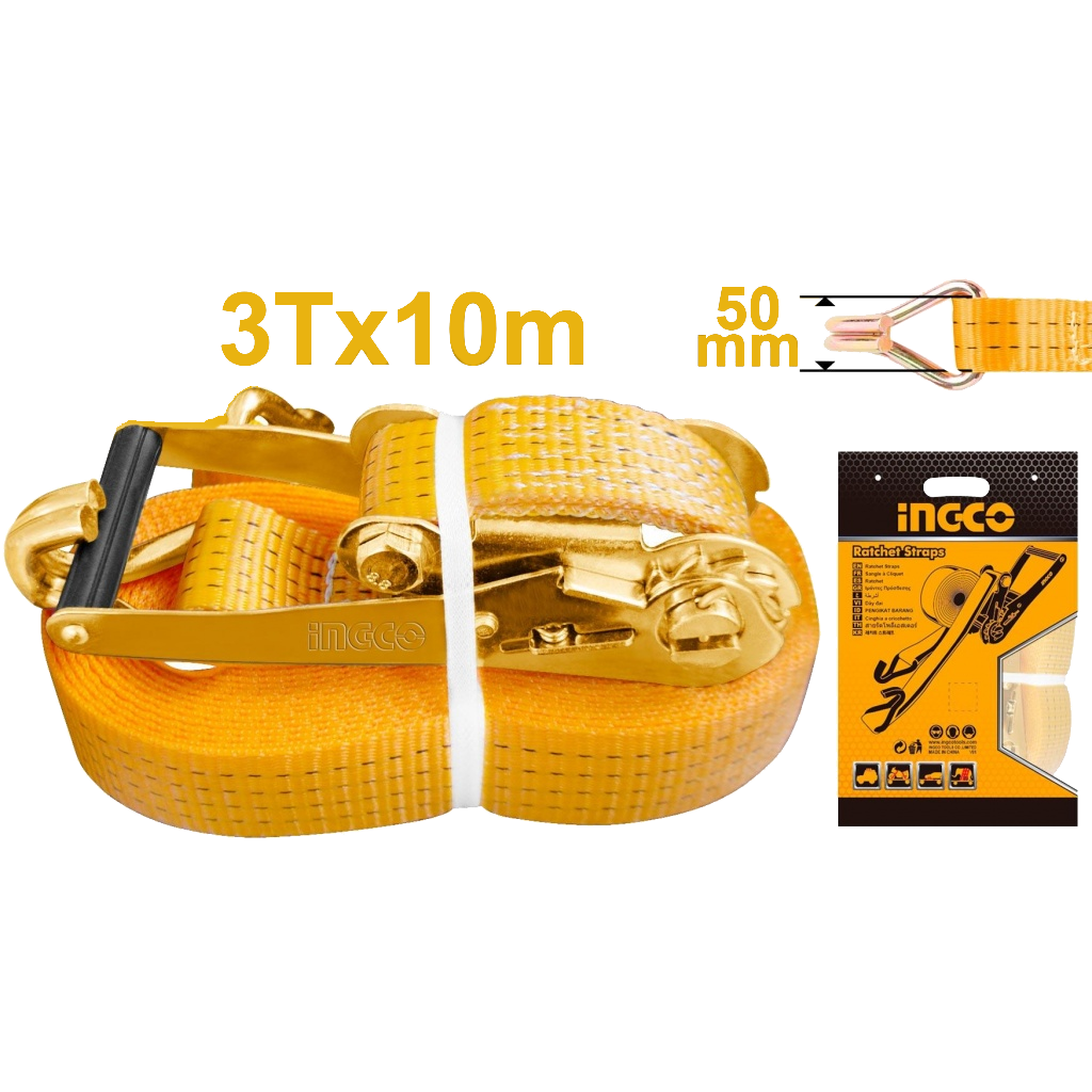 INGCO by Winland 10m Ratchet Straps Tie Down Hold Secure Cargo Straps
