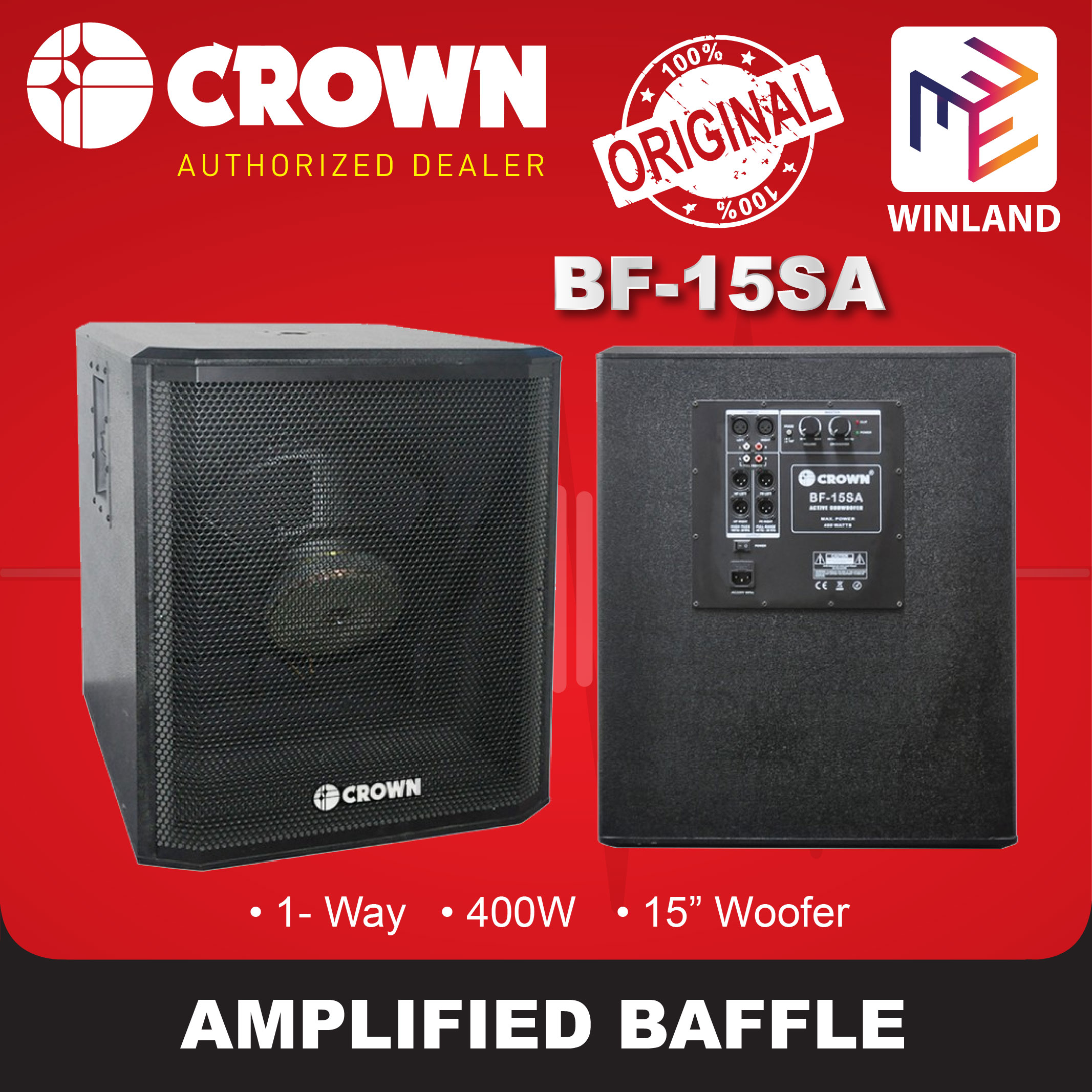 CROWN by Winland 15" Active Subwoofer Speaker 400Watts BF-15SA Audio
