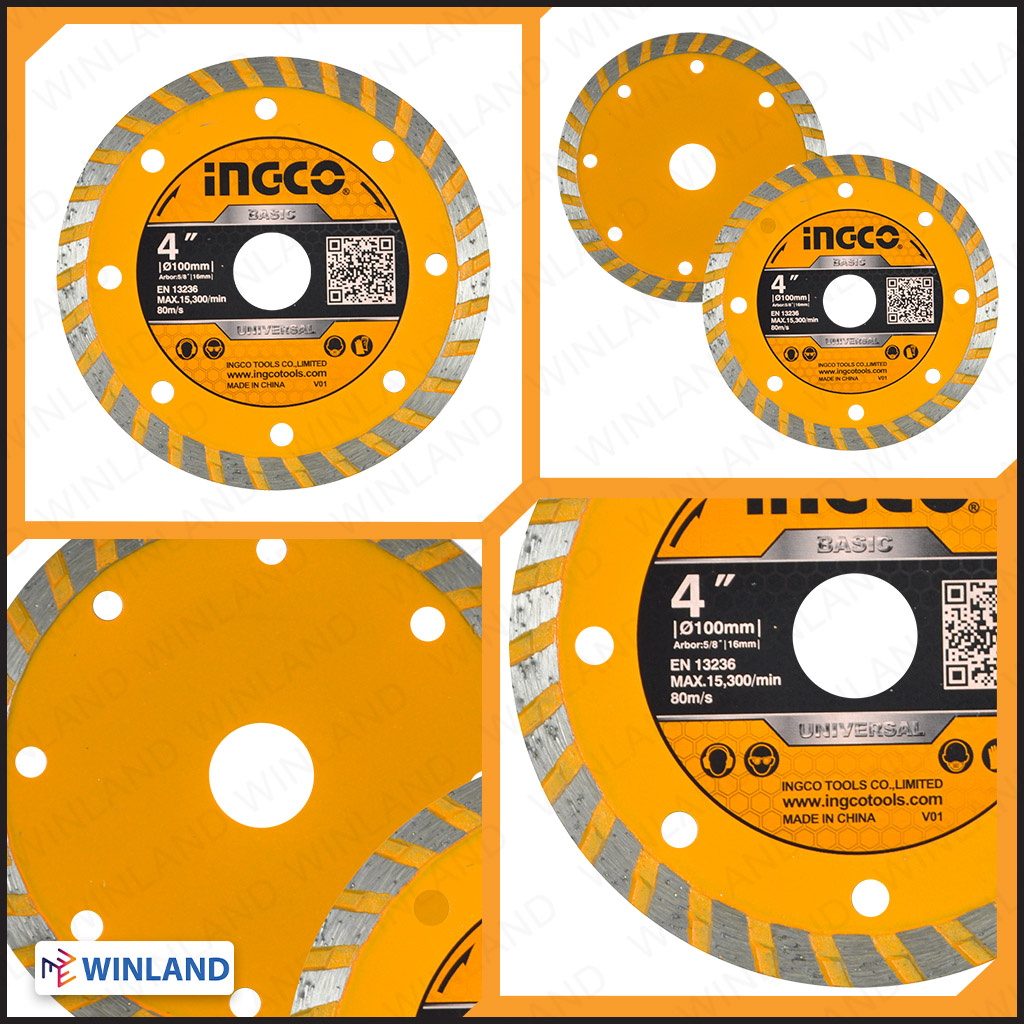 Ingco by Winland Wet & Dry Turbo Diamond Disc 4" for Angle Grinder for Bricks Granite Limestone