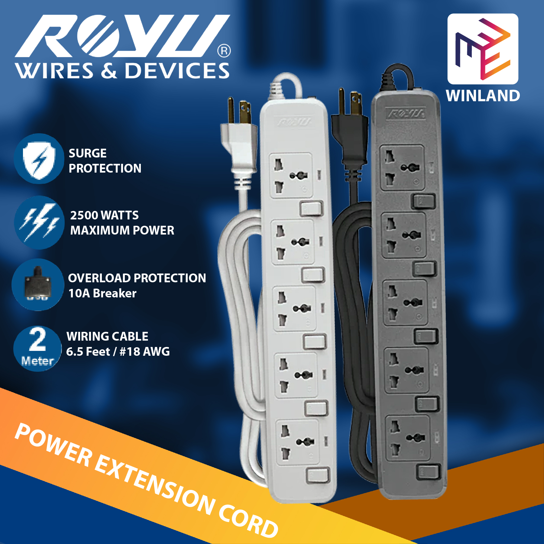 Royu by Winland Power Cord Extension Cord Wire Cable with Surge