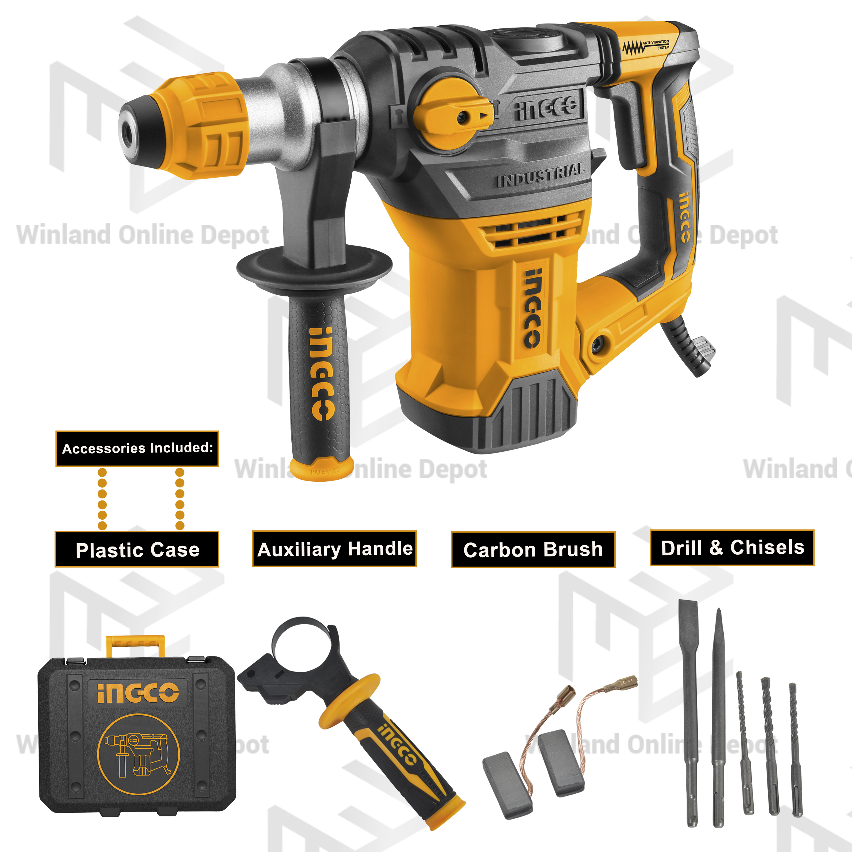 Ingco by Winland Industrial Rotary Hammer Drill / Chipping Gun 1500W
