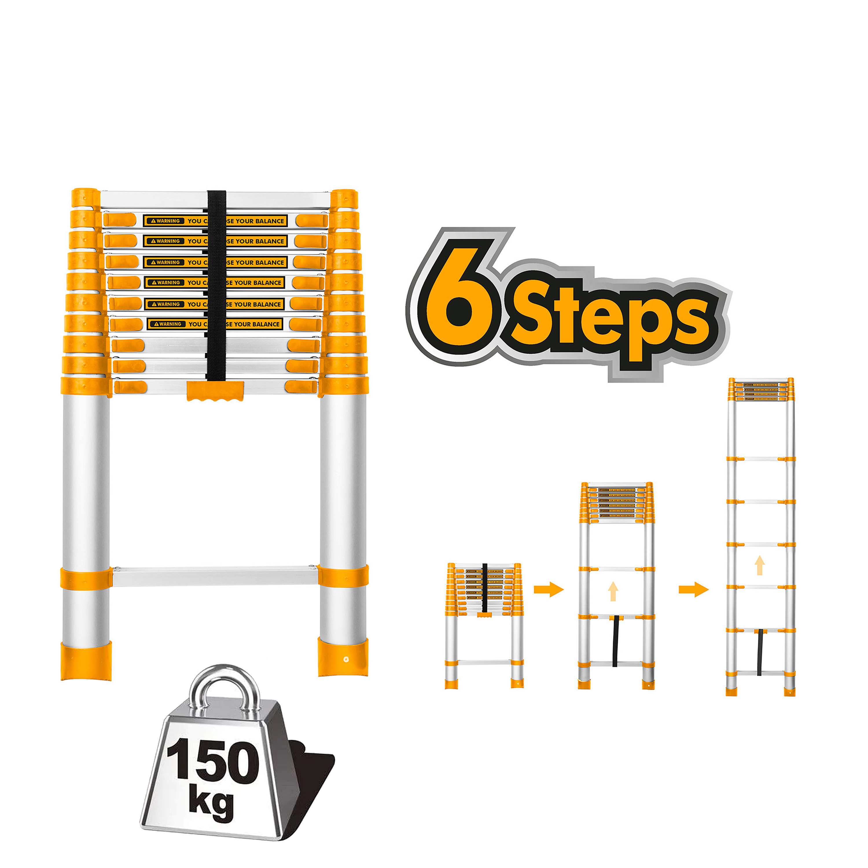 INGCO by Winland Telescopic Aluminum Ladder 6, 8, 10 Steps HLAD08061