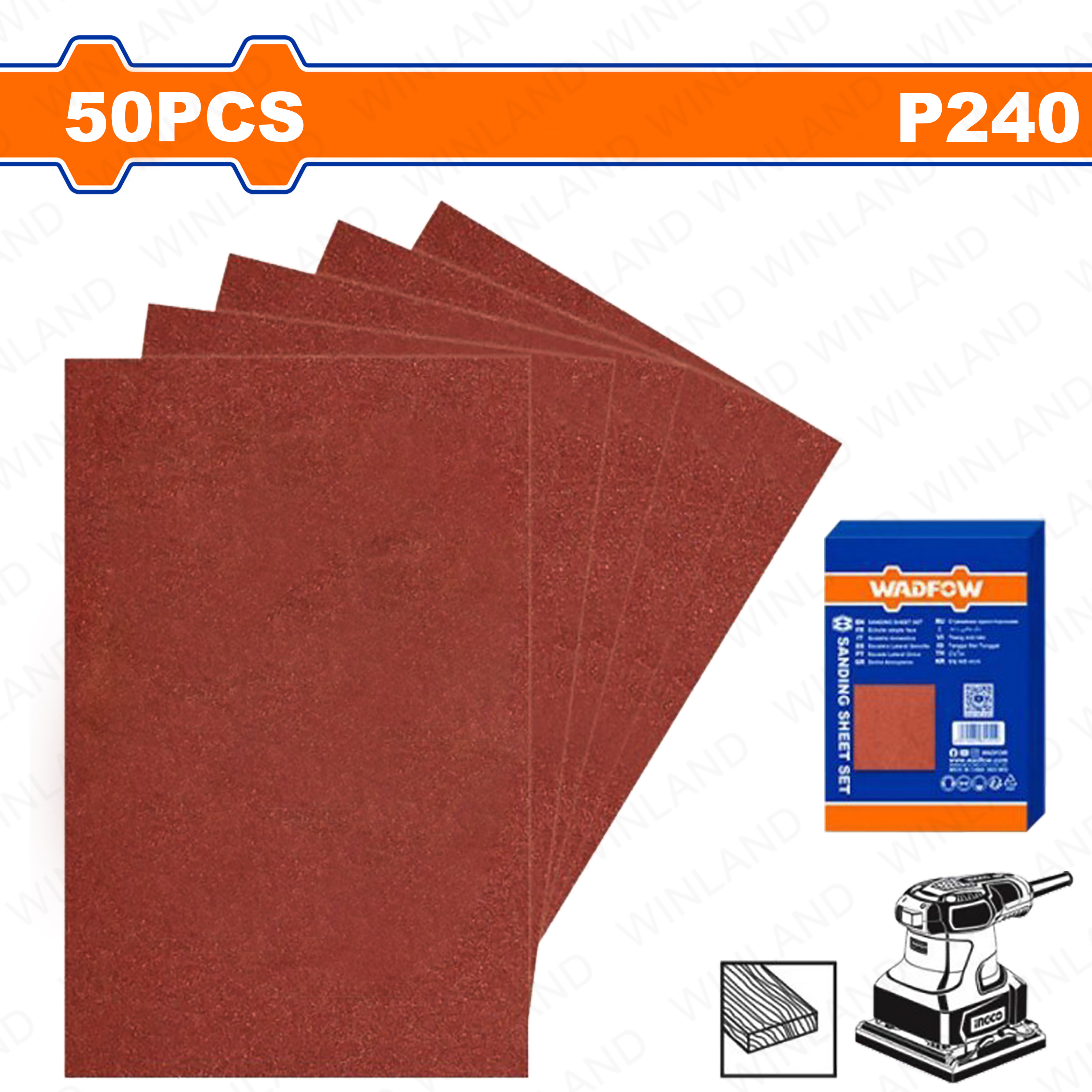 Wadfow by Winland Sandpaper 50pcs/set Finishing Sanding Sheet 230 x 280mm SOLD PER BOX WSM25 WAD