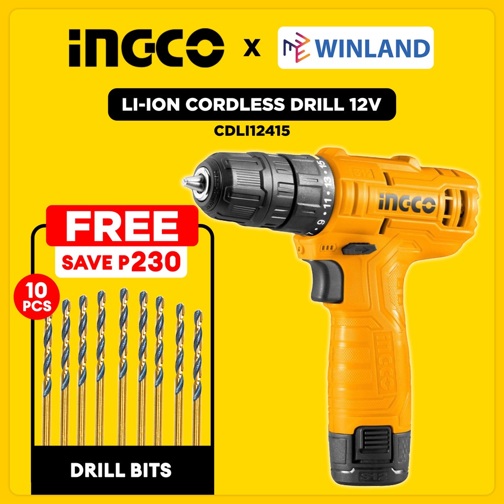 INGCO by Winland LI-ION S12 Series Cordless Drill 12V port & USB Type-C ...