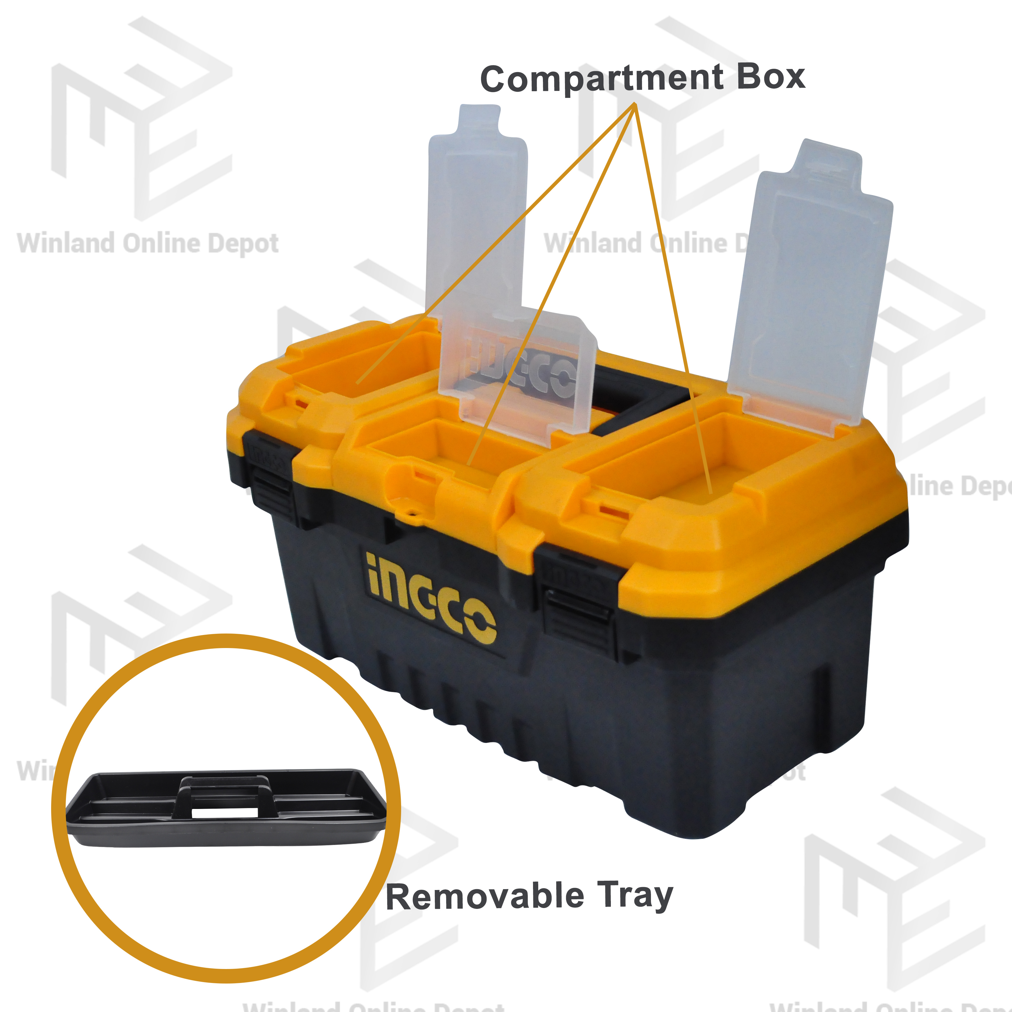 Ingco by Winland 3pcs Plastic Tool Box Set with Removable Tray PBXK0301 ...