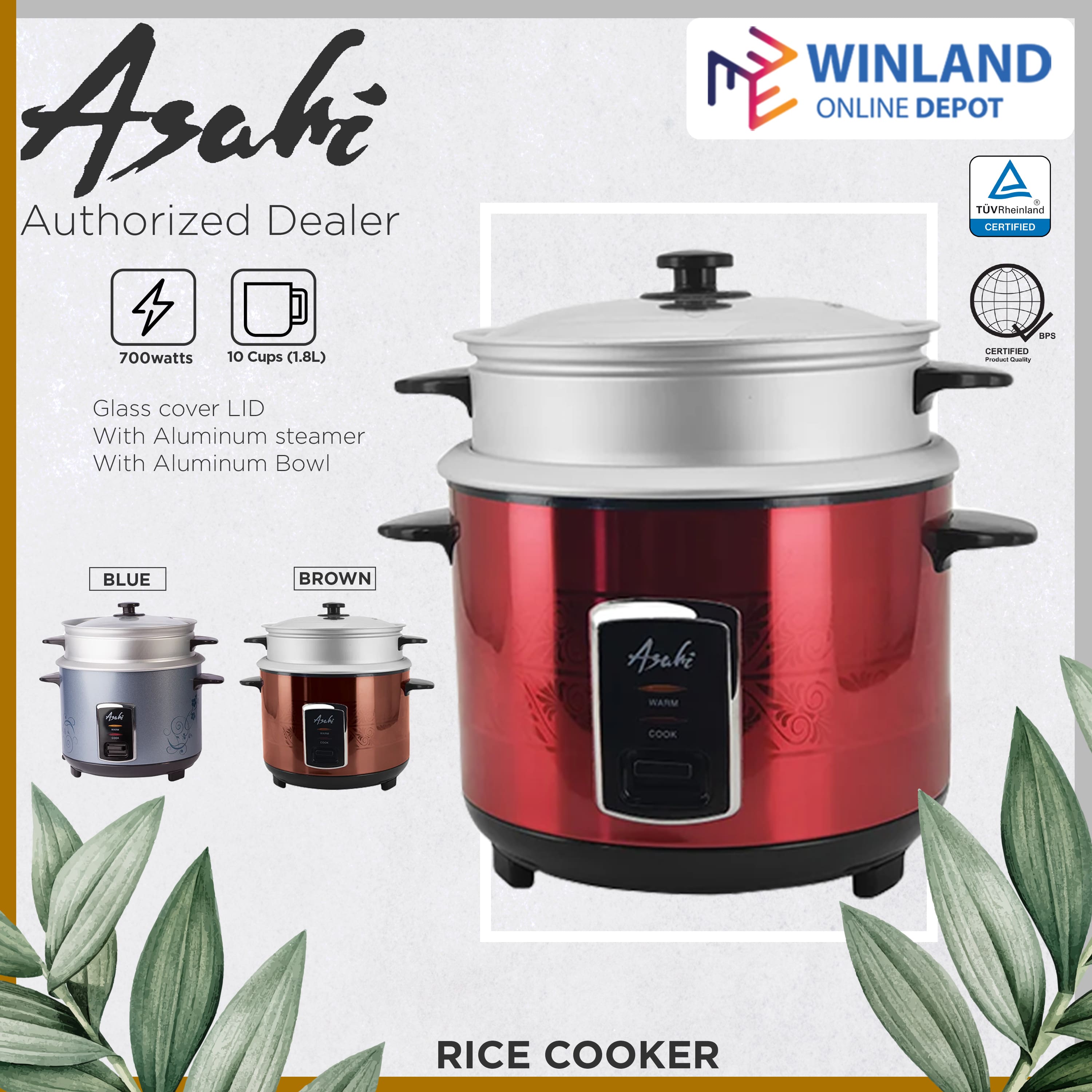 Asahi by Winland Automatic Rice Cooker 10 Cups 1.8L Straight Type with