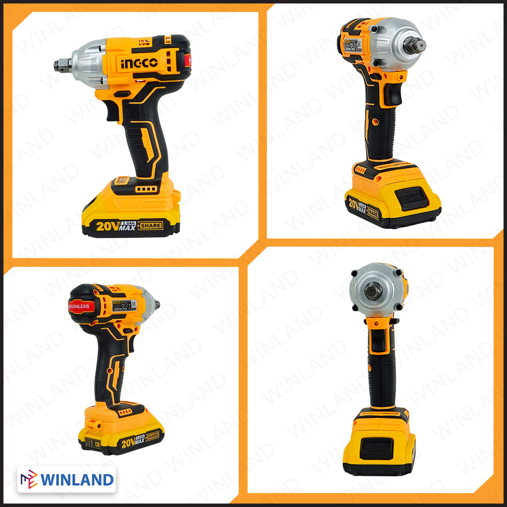 Ingco by Winland Cordless LithiumIon BRUSHLESS Impact Wrench 20V CIWLI20020, COSLI23011 P20S