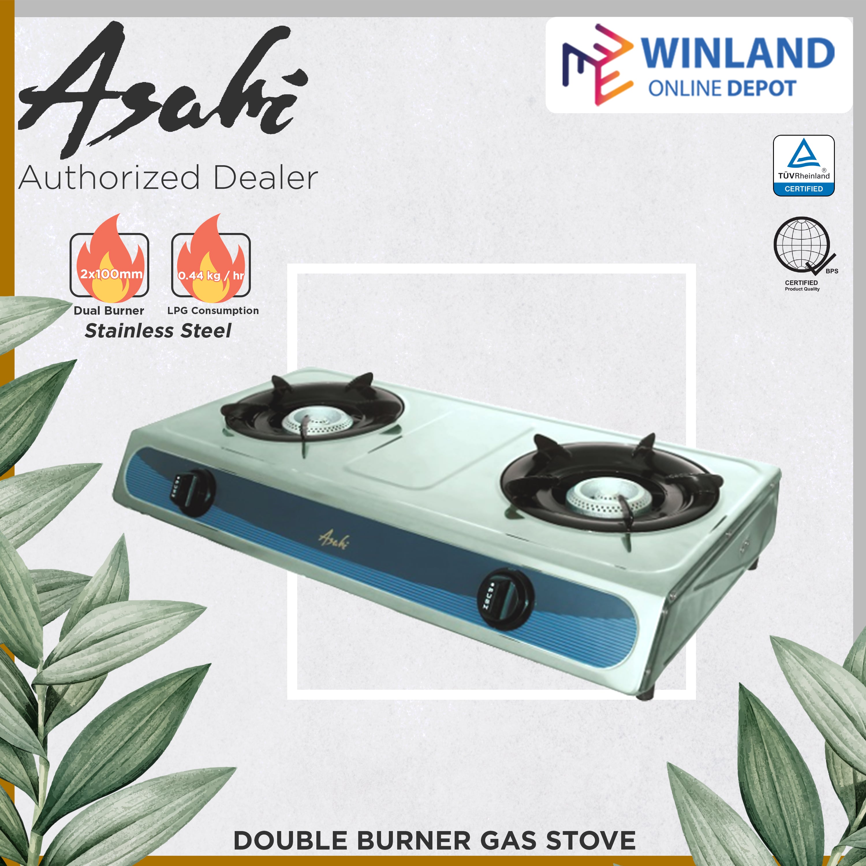 ASAHI by Winland Stainless Steel Body Double Burner Gas Stove GS448 Lazada PH