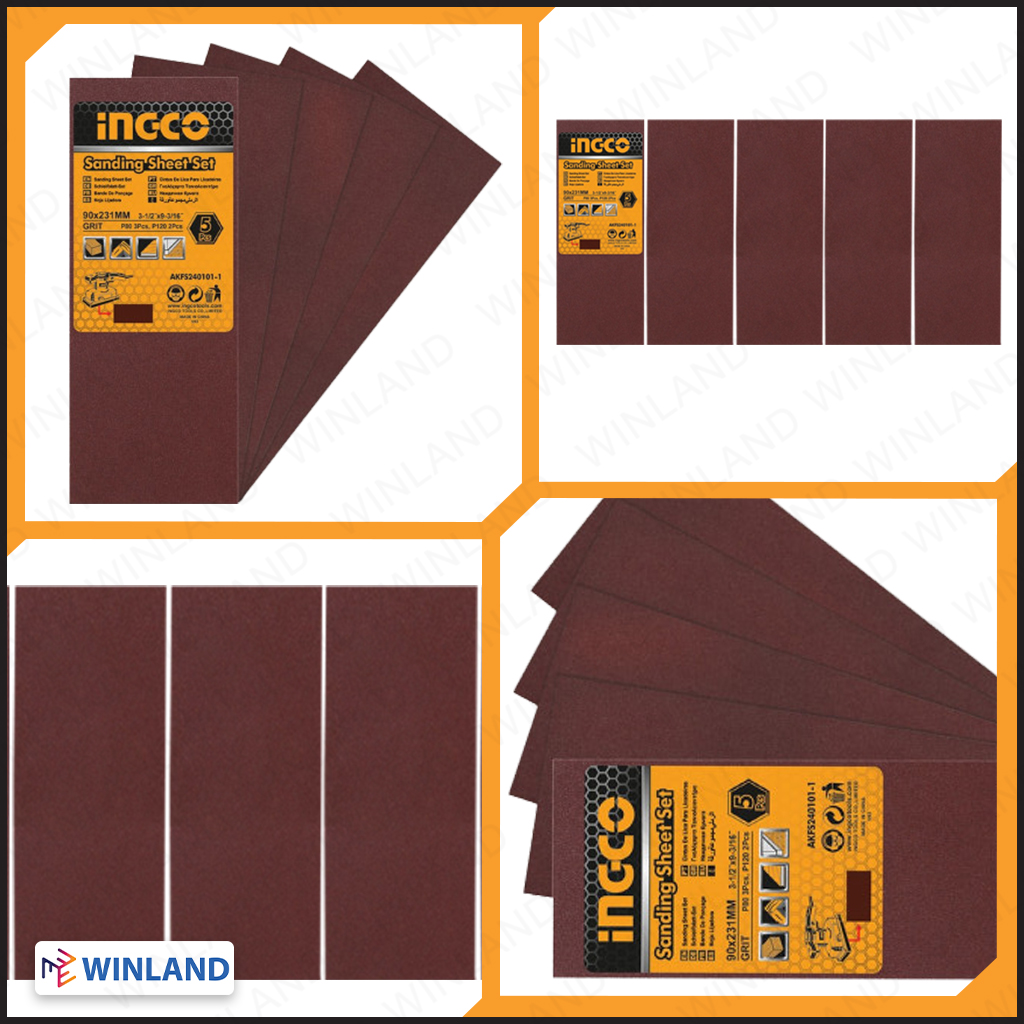 Ingco by Winland Sandpaper 5pcs Finishing Sanding Sheet 90 x 231mm
