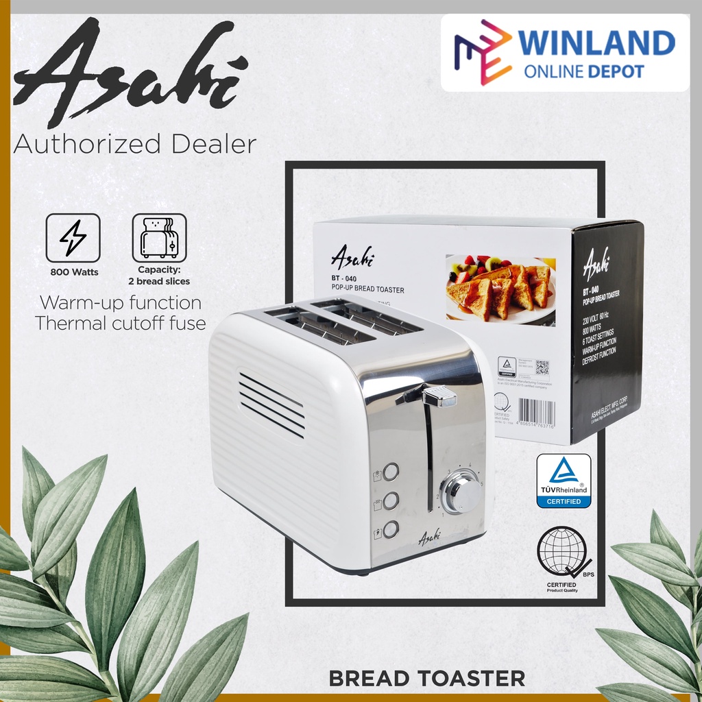 ASAHI by Winland BT-040 Pop Up Bread Toaster with 6 Browning Settings ...