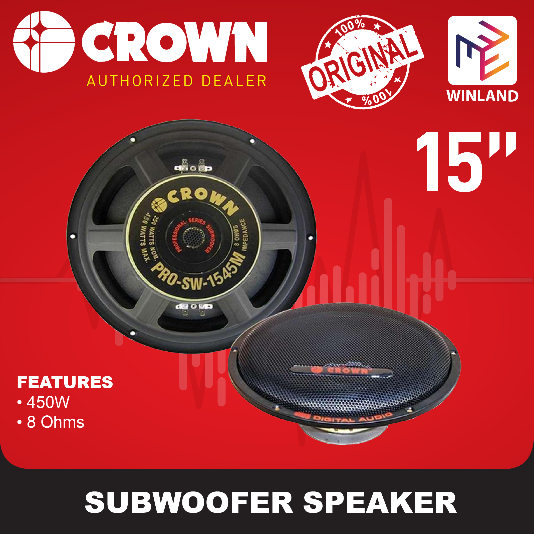 CROWN by Winland 15" Subwoofer Speaker 450W PRO-SW-1545M (1)piece per