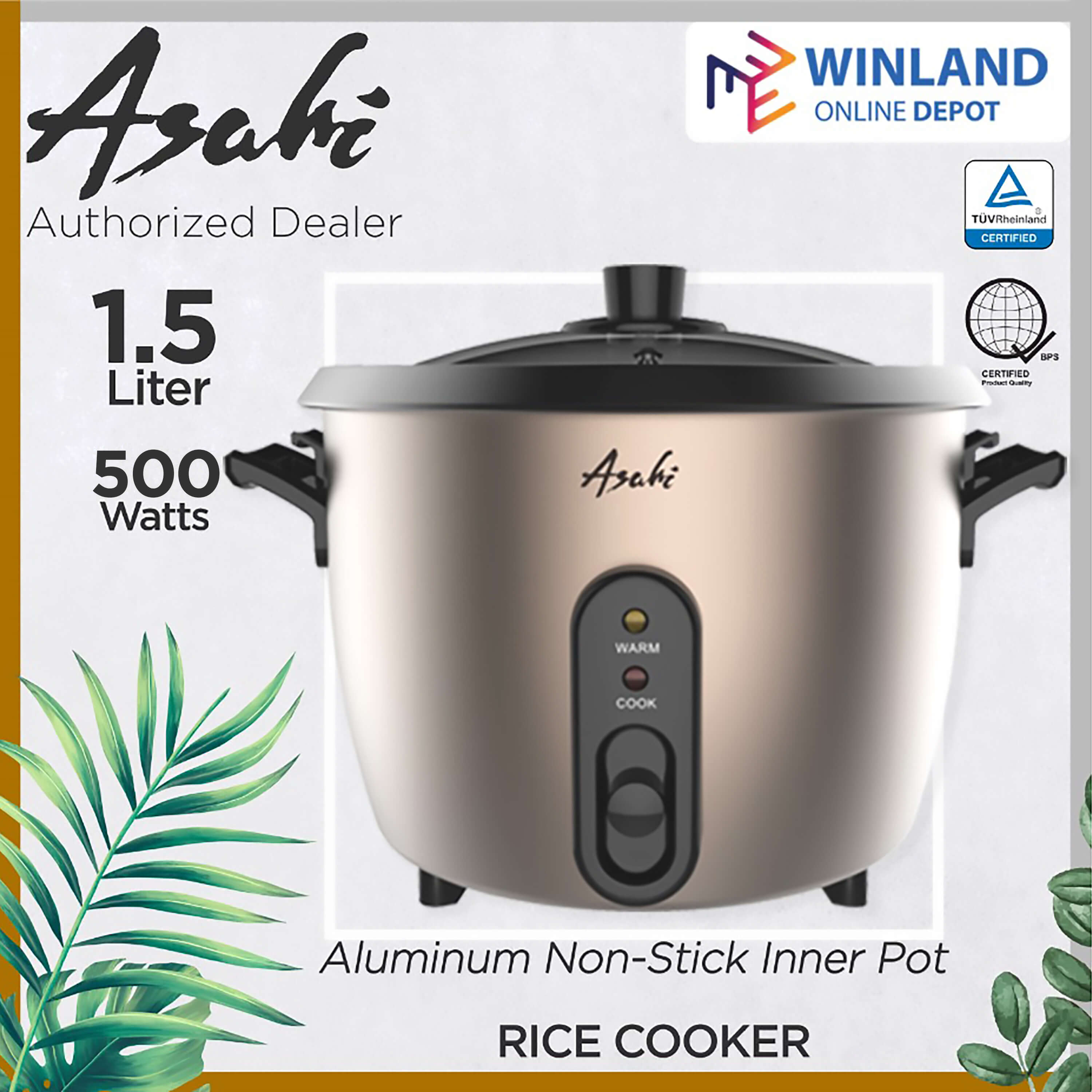 Asahi by Winland 8 Cups Rice Cooker NonStick Rice Cooker Teflon Cooker