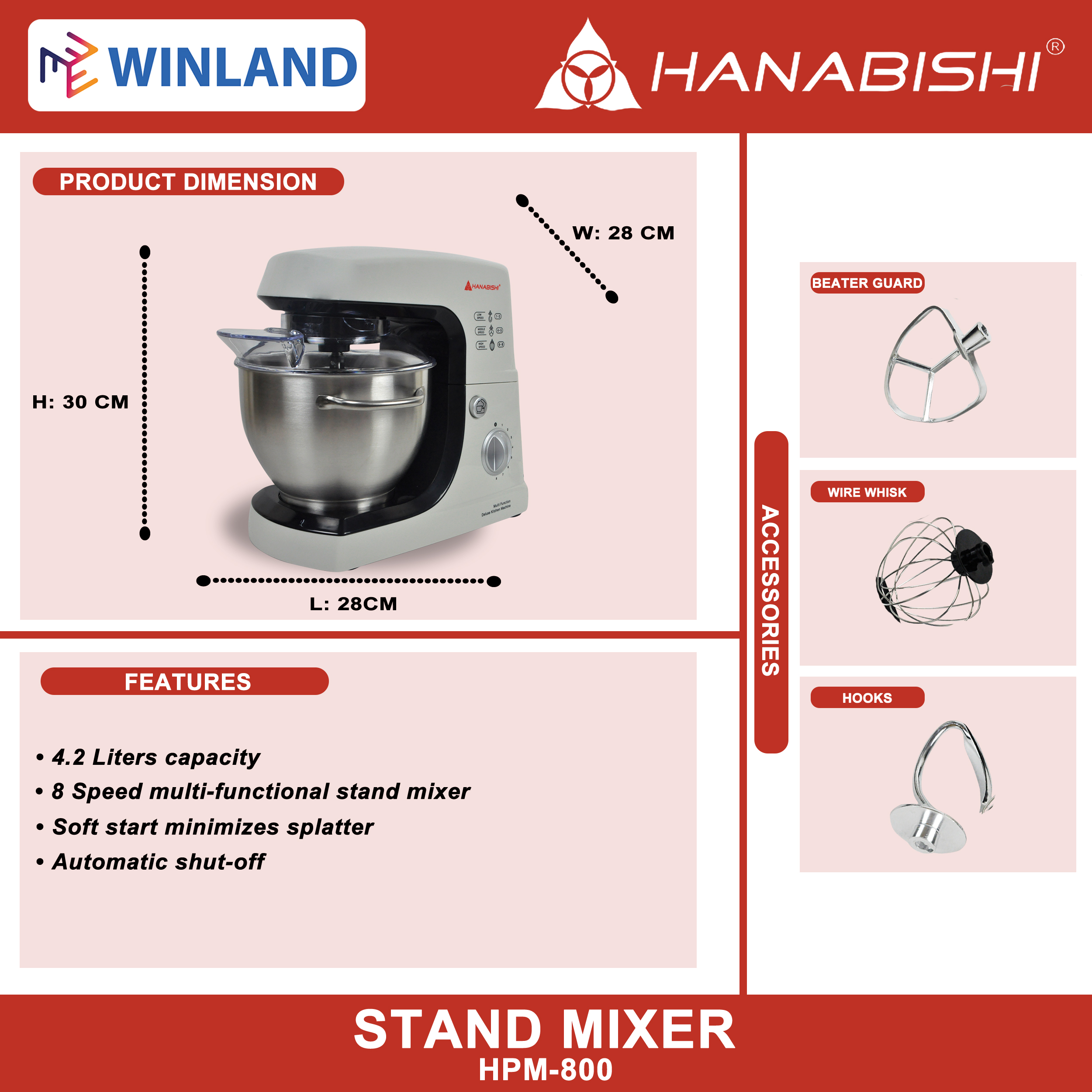 Hanabishi by Winland Professional Stand Mixer with SelfRotating 4.2