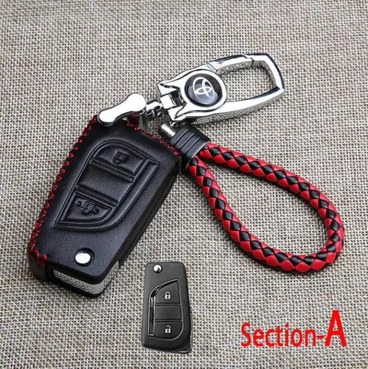 Leather Remote Case Car Key Bag Cover for LEXUS 2 Buttons Smart Key Luxury Genuine Hand Sew Red Line 1PC 