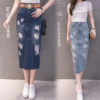 slimming denim skirt