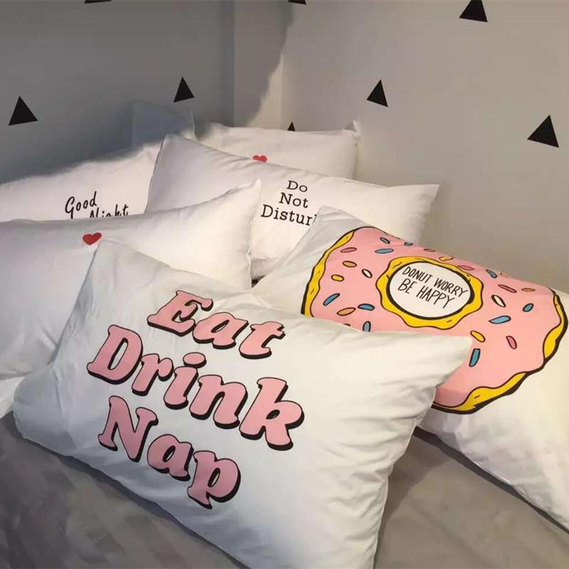 Cotton Chất Lượng Cao Vải Dệt Bằng Tơ Vỏ Gối Bánh Donut Gd Mặt Cười 100% Cotton Vỏ Gối Cặp Giản Lược Cá Tính Đơn Vỏ Gối