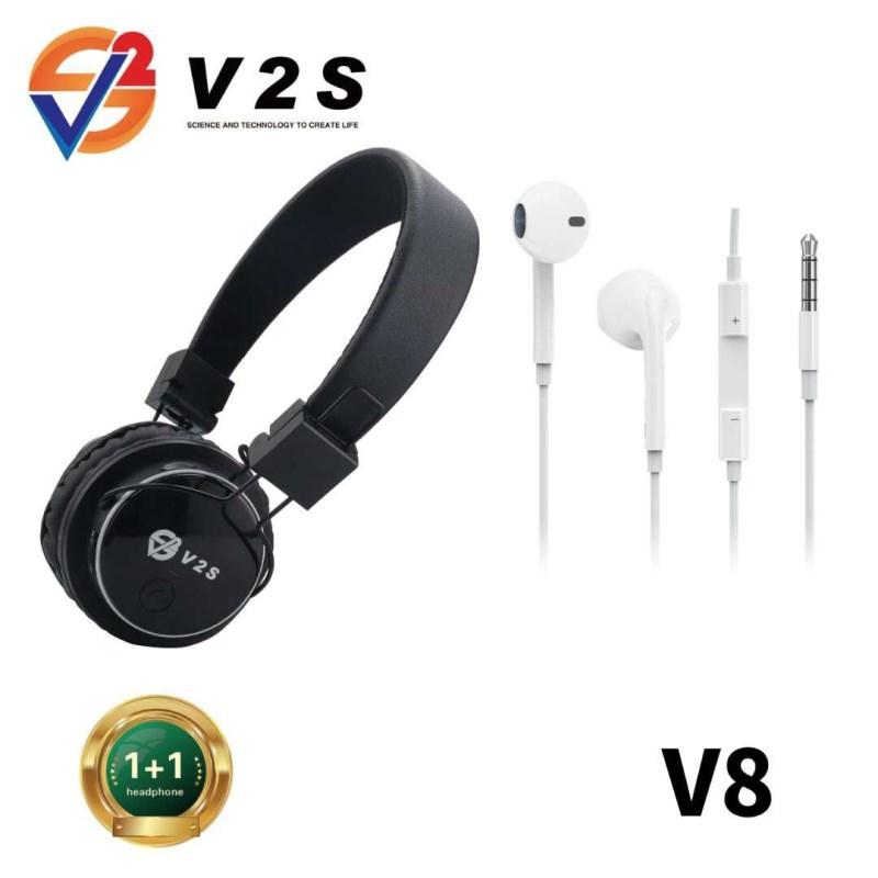 V2S V8 Wireless Headset TF Card FM Radio Headphones With Free Wire Earphone