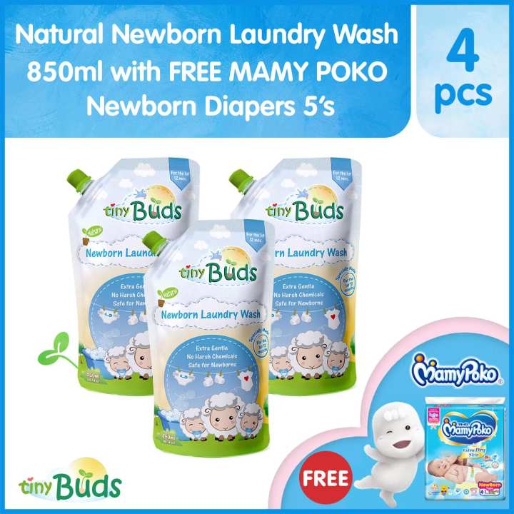 Tiny Buds Natural Newborn Laundry Wash 850ml Set of 3 with FREE Premium