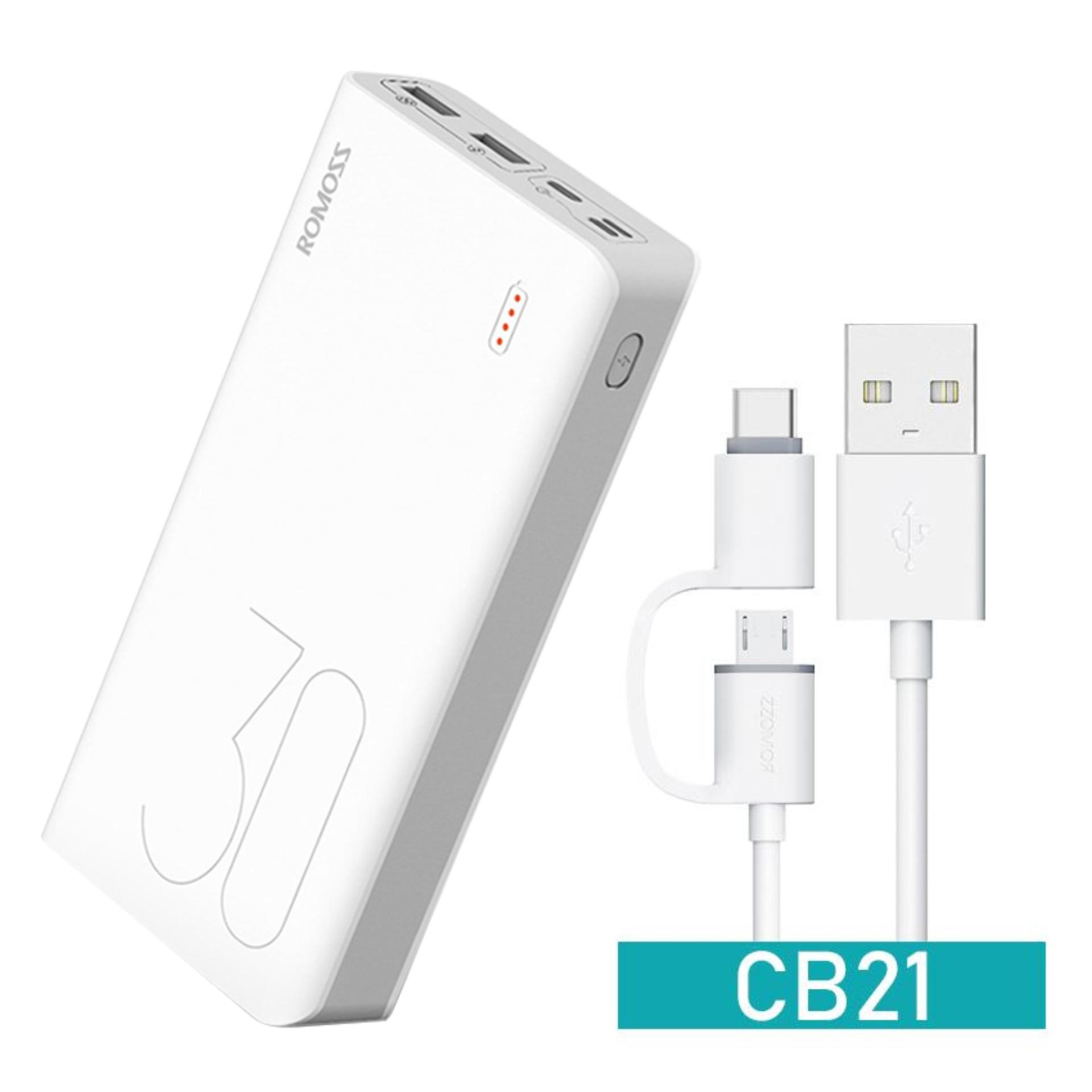 Romoss Sense 8 30000mAh Powerbank w/ CB21 2-in-1 Lightning Cable Sense8 (White)