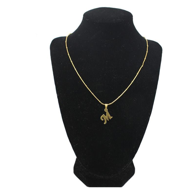 Stainless Steel Bead Chain Stylish Font Letter M Pendant Necklace