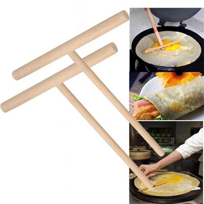2 Pcs Wooden Crepe Pancake Batter Spreader Stick Kitchen Cooking Utensils Tools For Restaurant Canteen Specially Supplies