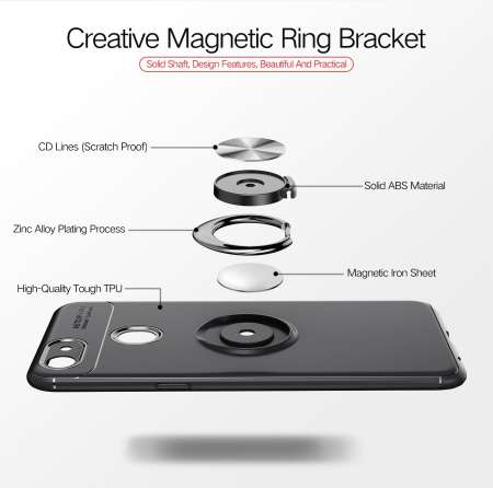 เคสโทรศัพท์สำหรับ OPPO F7, เหล็กนุ่ม TPU Man กะบังป้องกัน, ที่ยึดโทรศัพท์ในรถขาตั้งฉากยึดแม่เหล็กแหวนนิ้วมือ HYBRID ซิลิโคน + เคสฝาครอบ TPU ปิดป้องกัน OPPO F7 - INTL