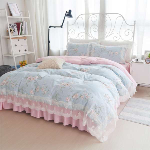 100% Cotton Kiểu Hàn Quốc Ren Vỏ Chăn Trên Giường Bộ Bốn Chiếc Nông Thôn Công Chúa Công Chúa Váy Giường 100% Cotton 1.5/1.8 M Bộ Đồ Dùng Trên Giường