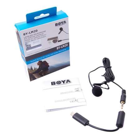 BOYA BY-LM20 Lavalier Clip - on ไมโครโฟนไมโครโฟนหลายทิศทางคอนเดนเซอร์ไมโครโฟนสำหรับโกโปรพระเอก 5/4/3 และกล้องวิดีโอ DSLR - INTL