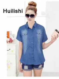 denim short sleeve blouses