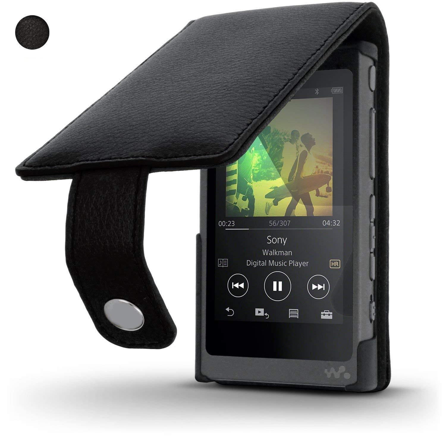 iGadgitz Black Leather Flip Case Cover for Sony Walkman NW-A35 NW
