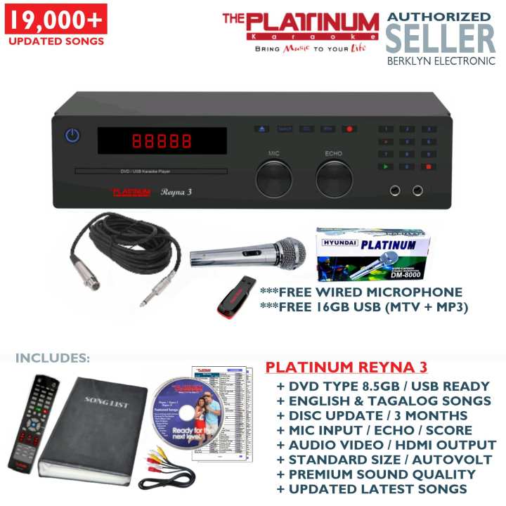 Platinum Reyna 3 HDMI Karaoke Player + DVD + USB + Songbook + Remote